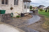Interlocking Paver Patio, Retaining Wall, Raised Patio, Custom BBQ, Columns, Drainage system