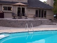 Interlocking Paver Patio, Retaining Wall, Raised Patio, Pool Surrounding, Columns, Drainage system