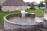 Interlocking Paver Patio, Retaining Wall, Raised Patio, Custom BBQ, Columns, Drainage system