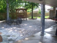 Friendswood, Texas, Interlocking Brick Pavers, Stone Veneer Retaining Wall, Fountain, Flagstone Walkway