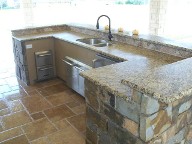 Santa Fe, Texas, Outdoor Kitchen, Travertine Flooring, Veneer Stone, Natural Stone, Fire Place