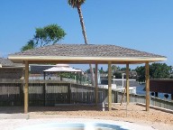 Galveston, Texas, Patio Cover, Belgard Interlocking Pavers, And Free Standing Retaining Wall