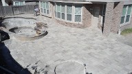 League City Texas Pool Decking Belgard Mega Lafitt Brick Pavers Drainage Fire Pit Retaining Wall Walkway Landscaping