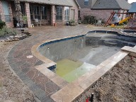 League City Texas Pool Decking Belgard Mega Arble Brick Pavers Drainage Retaining Wall Walkway Landscaping