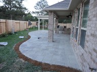 Woodlands Pergola Brick Pavers Water Feature Drainage System, Bench Seating  Landscaping, Fire Pit
