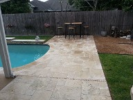 La Porte, Texas Retaining Wall, Step System, Travertine Pool Decking, Drainage System, Fire Pit, Fire Place