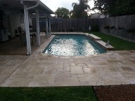 La Porte, Texas Retaining Wall, Step System, Travertine Pool Decking, Drainage System, Fire Pit, Fire Place