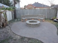 Galveston Island Fir Pit, Belgard Brick Paver Patio, Drainage System