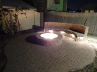 Galveston Island Fir Pit, Belgard Brick Paver Patio, Drainage System