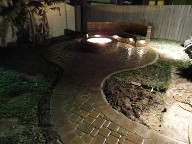 Galveston Island Fir Pit, Belgard Brick Paver Patio, Drainage System