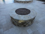 Friendswood Texas Fire Pit Travertine Pool Decking Fountain Channel Drainage System Landscaping
