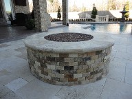 Friendswood Texas Fire Pit Travertine Pool Decking Fountain Channel Drainage System Landscaping