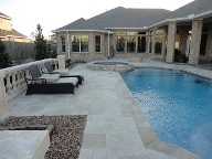 League City, Texas Retaining Wall, Step System, Travertine Pool Decking, Drainage System, Fire Pit, Fire Place