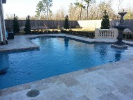 League City, Texas Retaining Wall, Step System, Travertine Pool Decking, Drainage System, Fire Pit, Fire Place