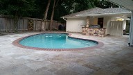 Houston Texas, Travertine Pool Patio, Drainage System, Outdoor Kitchen