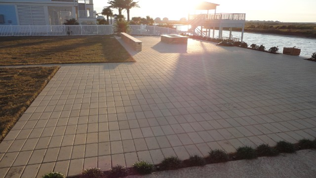 Galveston Island, Patio, Bench Seating, Fire Pit, Walkway, Drainage system